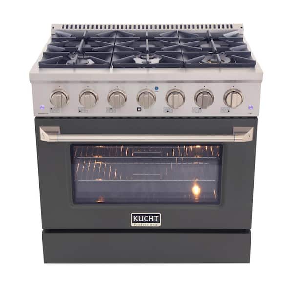 Kucht 36 in. 5.2 cu. ft. 6-Burners Dual Fuel Range Natural Gas in Stainless Steel, Cement Gray Oven Door with Convection Oven