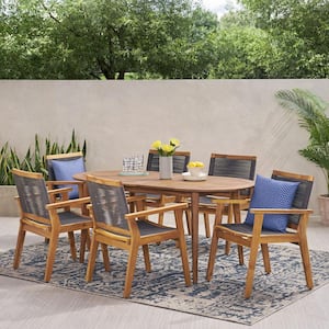 Mcgill Teak Brown 7-Piece Wood Rectangular Outdoor Patio Dining Set