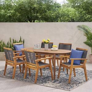 Mcgill Teak Brown 7-Piece Wood Rectangular Outdoor Dining Set