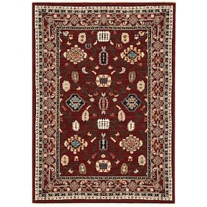 Lillian Red/Black Doormat 3 ft. x 5 ft. Traditional Oriental Wool/Nylon Blend Fringed-Edge Indoor Area Rug