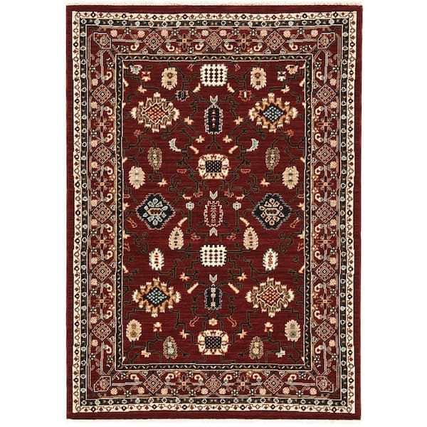 AVERLEY HOME Lillian Red/Black Doormat 3 ft. x 5 ft. Traditional Oriental Wool/Nylon Blend Fringed-Edge Indoor Area Rug