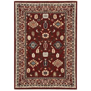 Lillian Red/Black 10 ft. x 13 ft. Traditional Oriental Wool/Nylon Blend Fringed-Edge Indoor Area Rug