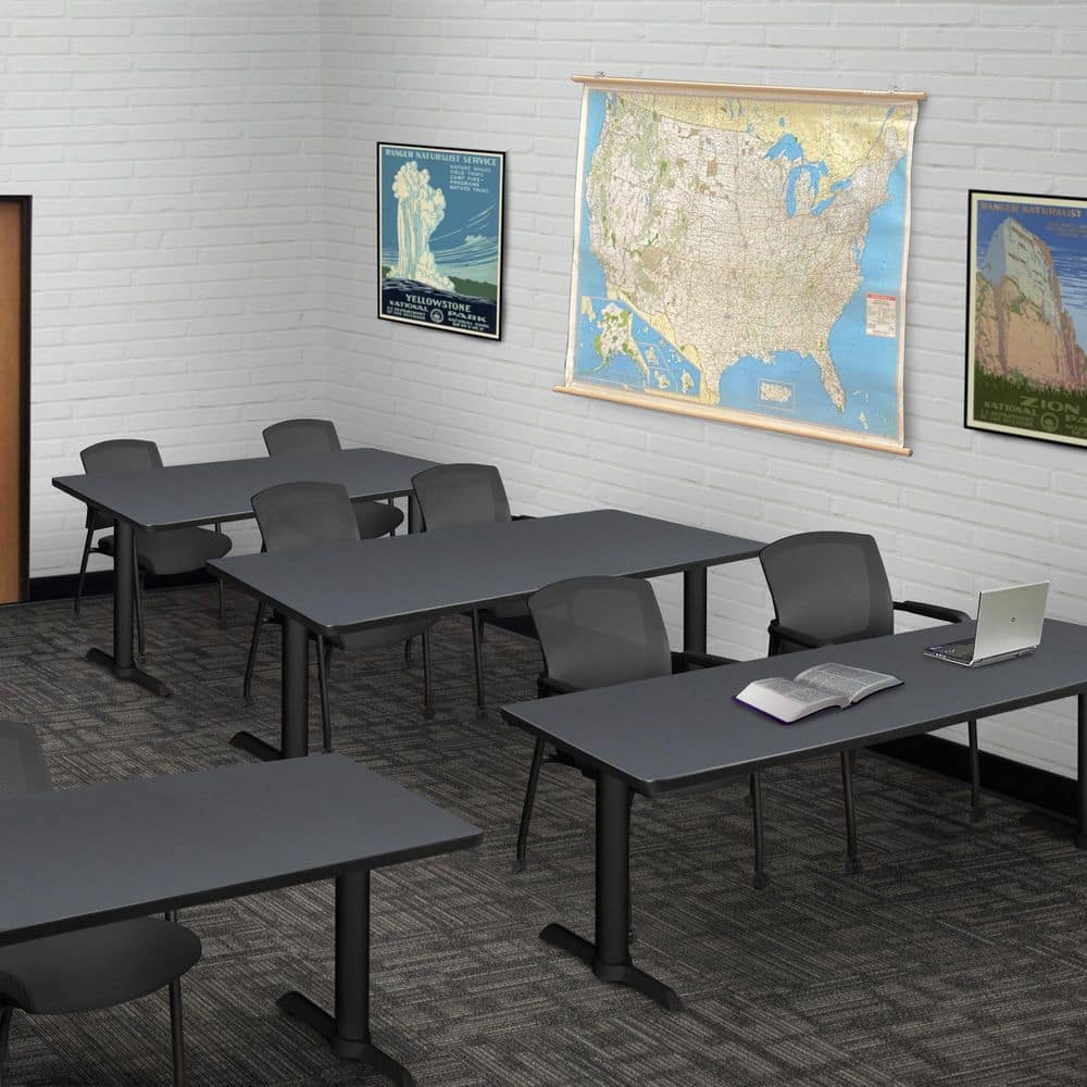 Cain 72 in x 24 in. Grey T-Base Training Seminar Table Desk and 2 Knight Mesh Chairs