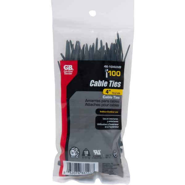 Gardner Bender 4 in. Cable Tie Black 18 lb. 100-Pack (Case of 10