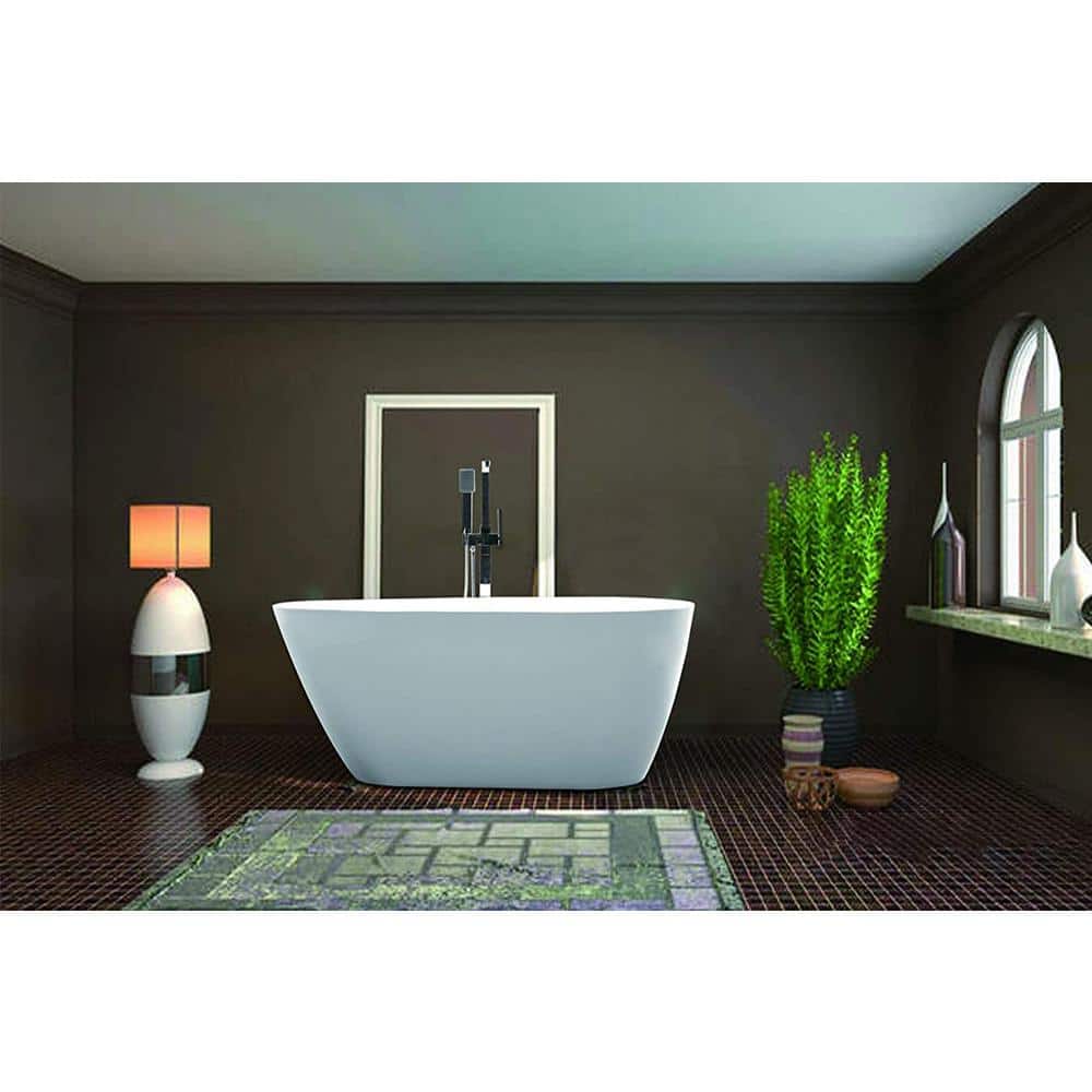 White and Titanium Gold Acrylic Freestanding Soaking Bathtub