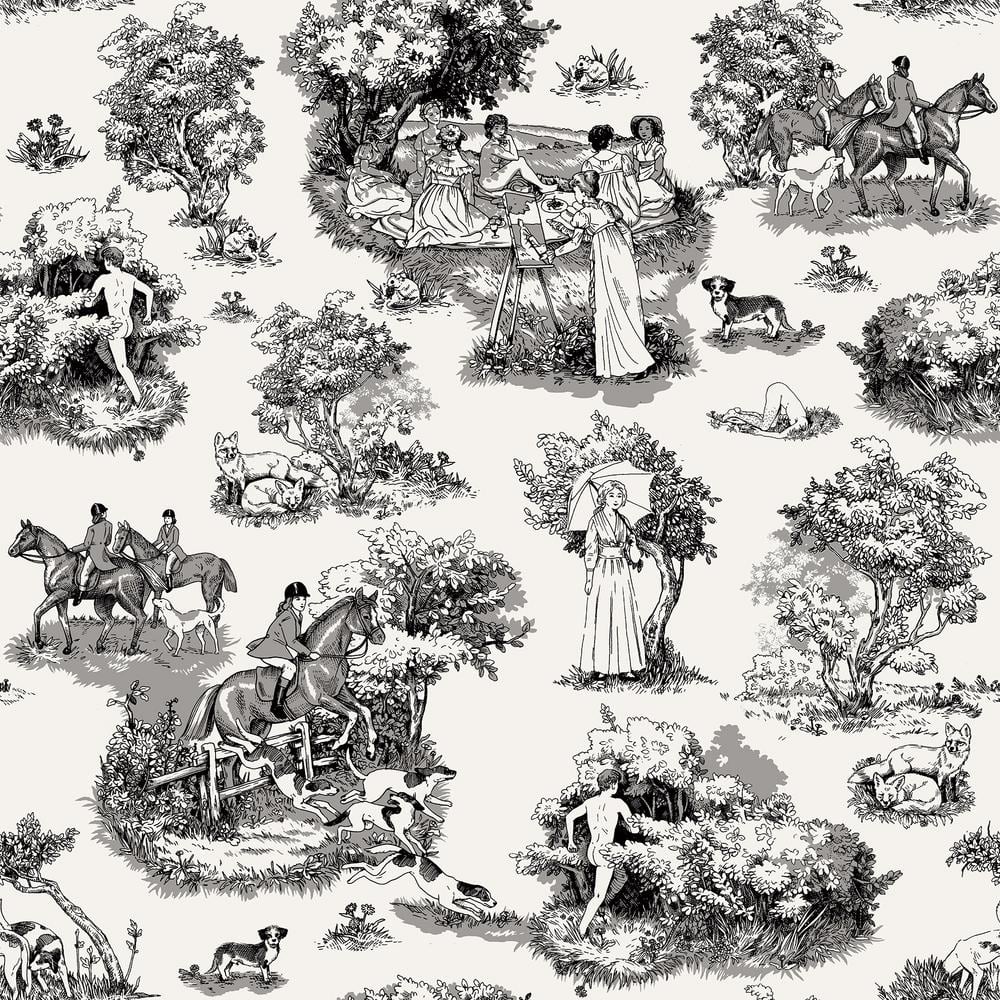 rachel antonoff NuWallpaper Black The Chase Matte Vinyl Peel and Stick Wallpaper price history on PriceWatchPro