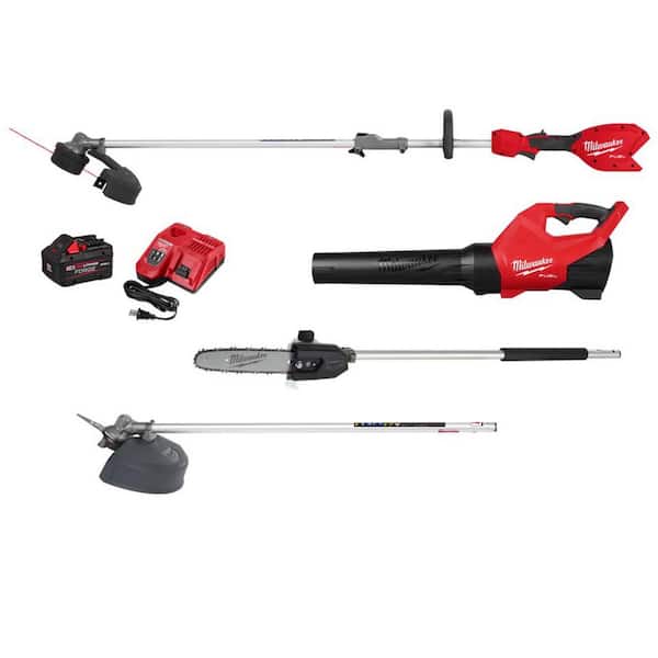 Milwaukee M18 FUEL 18V 16 in. Brushless Cordless QUIK LOK String Trimmer Blower Combo Kit w Brush Cutter Pole Saw Attachments 3031 21 49 16 2738 49 16 2720 The Home Depot