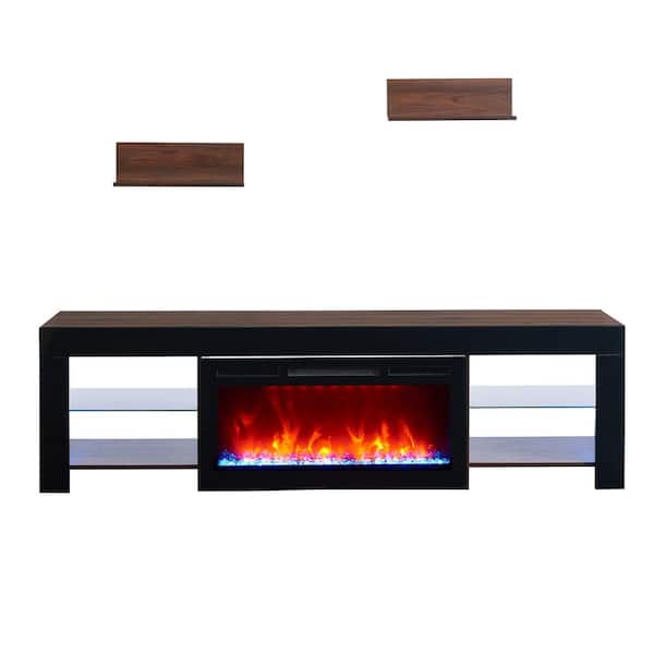 EDYO LIVING 79 in. TV Stand in Dark Walnut with 36 in. Electric Fireplace