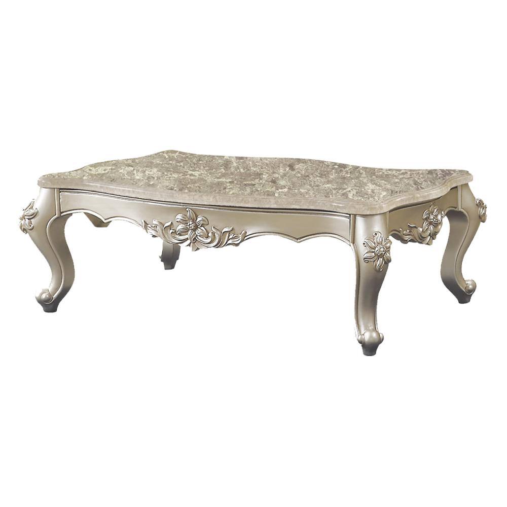 57" Silver Rectangular Wood and Marble Coffee Table