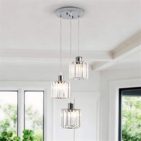 ETONIMERR Ciel 3-Light Chrome Crystal Pendant Light with Glass