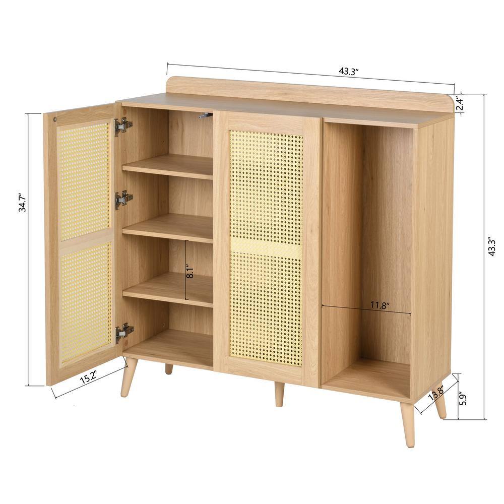 Farmhouse Oak 43.3'' Accent Cabinet with Faux Rattan Doors
