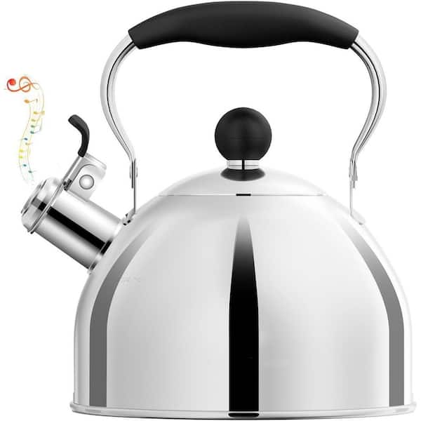 8-Cup Silver Stainless Steel Whistling Tea Kettle, Stovetop Teakettle Tea Pots with Folding Handle for Tea and Coffee