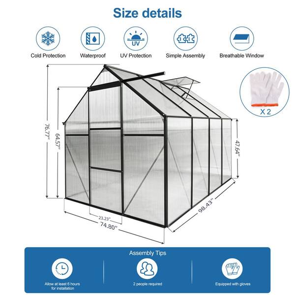 6 ft. W x 8 ft. D Aluminum Polycarbonate Walk-in Greenhouse