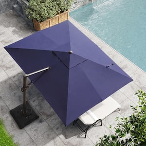 9 ft. x 11 ft. Heavy-Duty Frame Cantilever Patio Single Rectangle Umbrella in Navy Blue