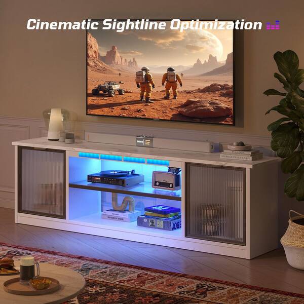 Bestier 57 in. White Marble High-Tech TV Stand Fits TV Up to 32 to