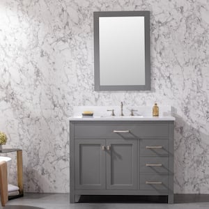Jasper 42 in. W x 22 in. D Bath Vanity in Gray with Engineered Stone Vanity Top in Carrara White with White Sink