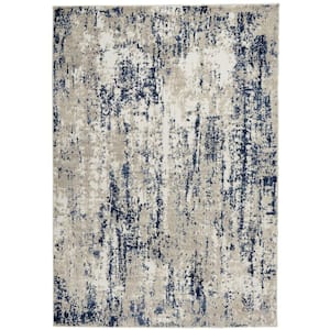 Cyrus Ivory/Navy 5 ft. x 7 ft. Abstract Contemporary Area Rug