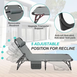 Folding Camping Cot Bed, Adjustable 5-Position Patio Lounge Chair Twin Steel With Pillow 1 (-Pack)