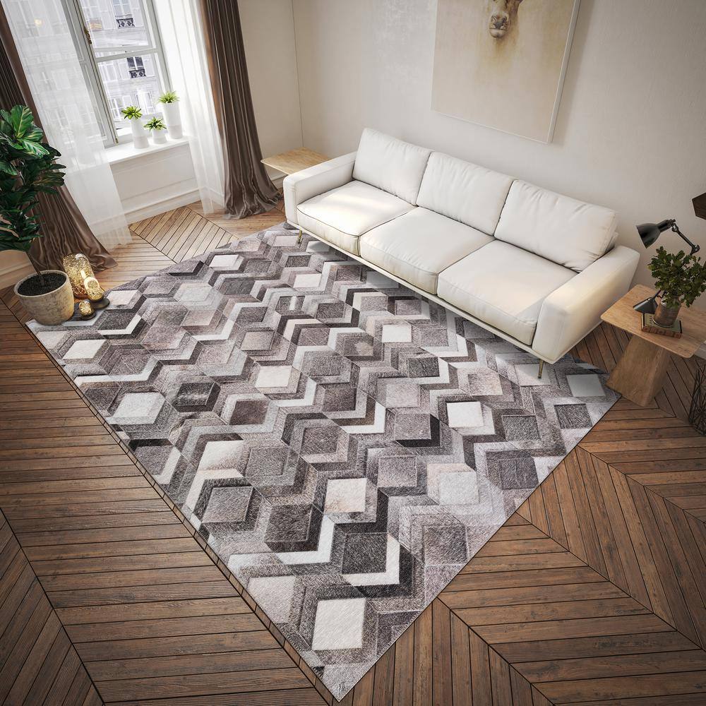 Gray 5' x 7' Washable Faux Hide Chenille Area Rug