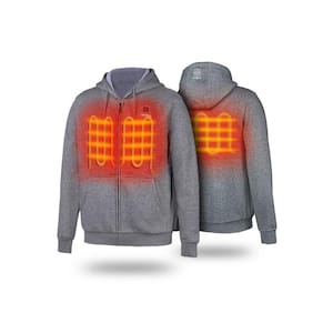 Unisex Large Gray 7.38-Volt Lithium-Ion Full-Zip Heated Jacket Hoodie with One 4.8 Ah Battery and Charger