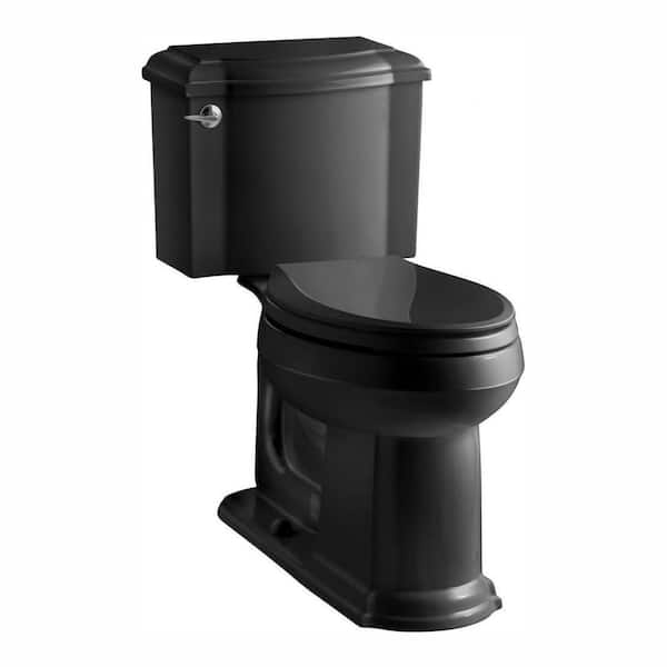 KOHLER Devonshire 2-piece 1.28 GPF Single Flush Elongated Toilet with AquaPiston Flush Technology in Black, Seat Not Included