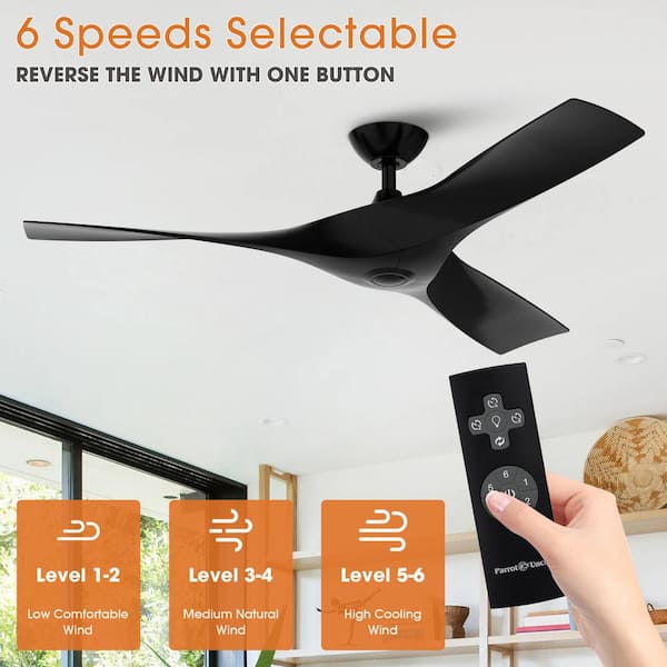 Parrot Uncle 52 in. Modern Black Downrod Ceiling Fan with