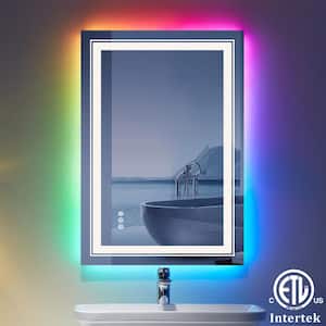 20 in. W x 28 in. H Rectangular Frameless RGB Backlit LED Frontlit Anti-Fog Tempered Glass Wall Bathroom Vanity Mirror