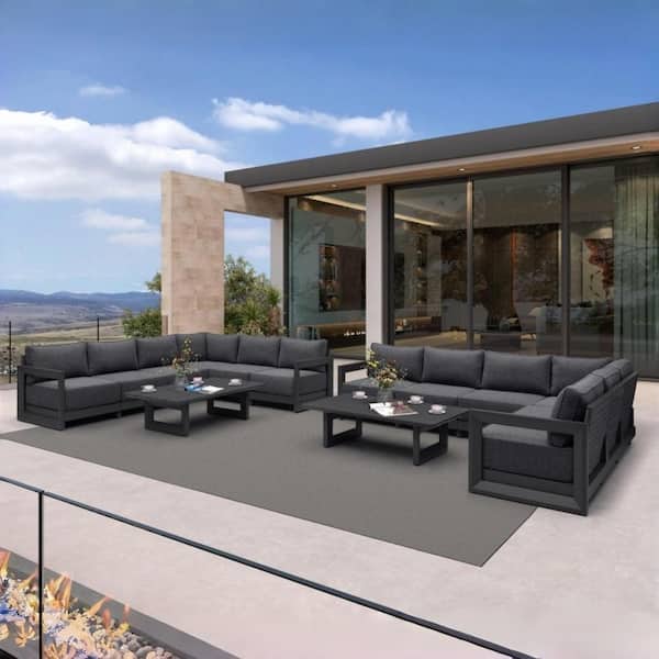 15-Pieces Patio Conversation Sets All Weather Outdoor Couch Sectional Set with Cushion Conversation Set,Gray