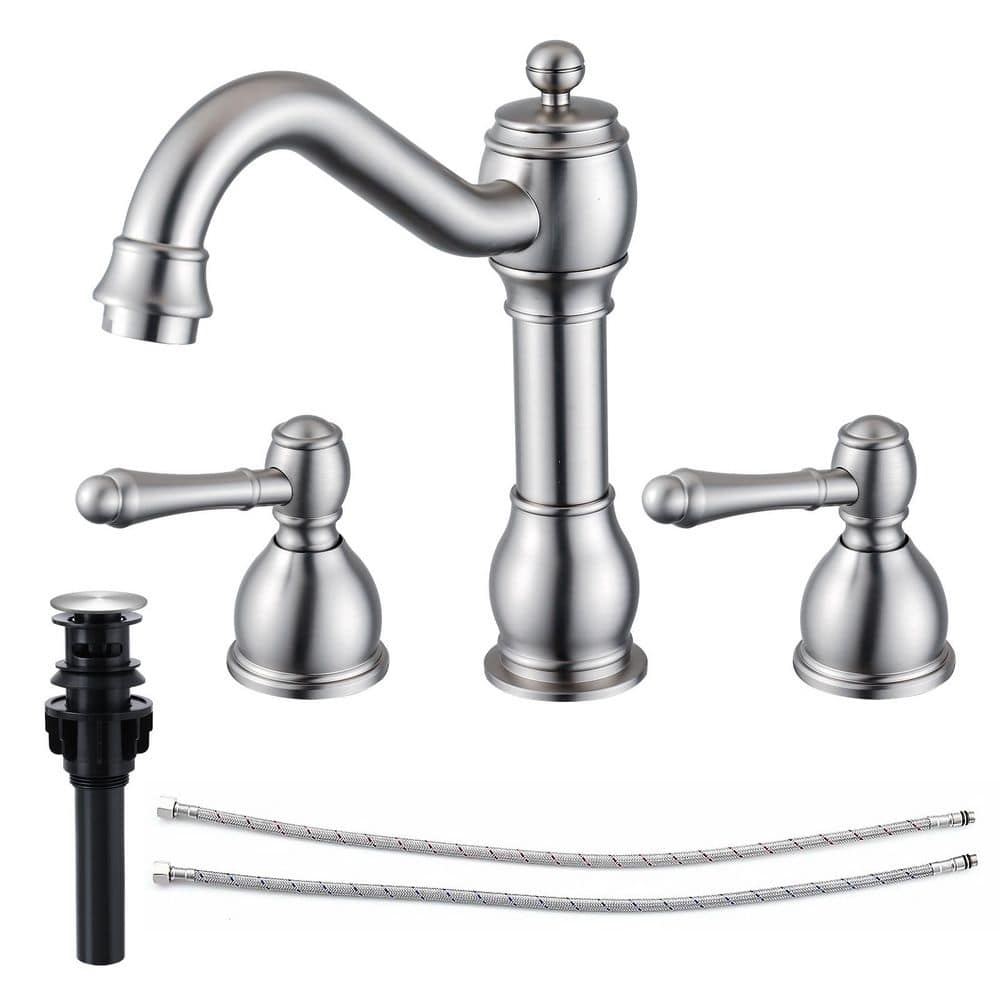 Double Handles 8 in. Widespread Bathroom Faucet 3-Hole Sink Faucet with Pop-Up Drain in Brushed Nickel price history on PriceWatchPro