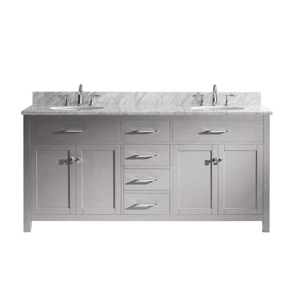 Virtu USA Caroline 72 in. W Bath Vanity in Cashmere Gray with Marble Vanity Top in White with Round Basin
