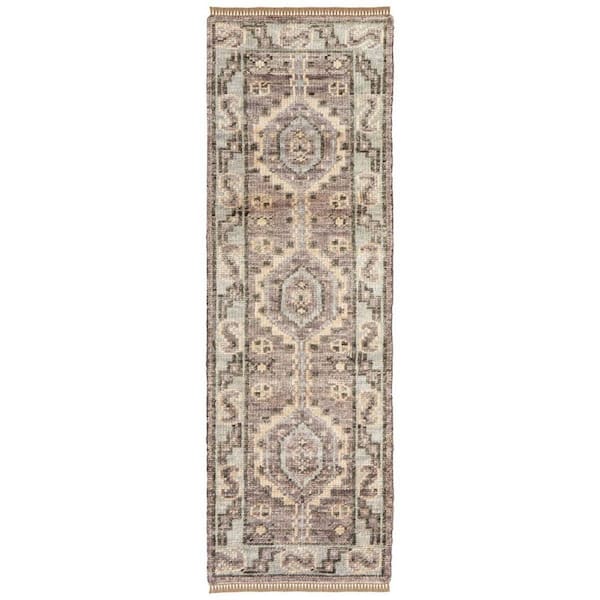2 ft. x 12 ft. Ivory, Gray, Brown Geometric Runner Rug