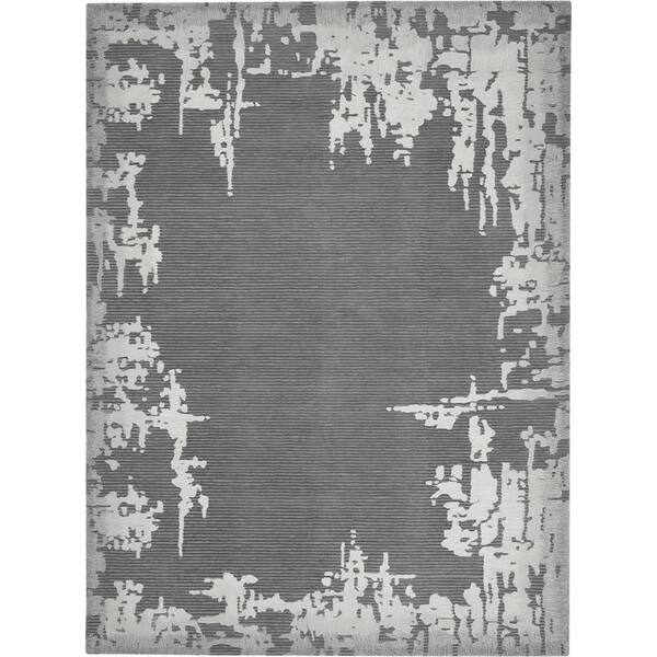 Nourison Symmetry Grey/Beige 9 ft. x 12 ft. Distressed Contemporary Area Rug