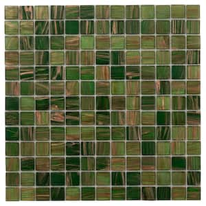 Mingles 12 in. x 12 in. Glossy Moss Green Glass Mosaic Wall and Floor Tile (20 sq. ft./case) (20-pack)