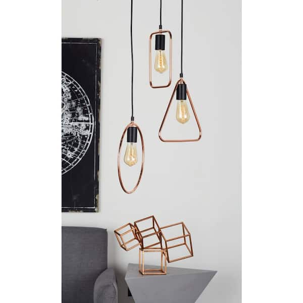 Litton Lane 12 in. Silver Pendant Light with 3-Geometric Tube Frame