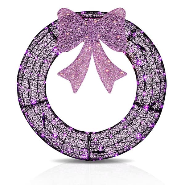 3 ft. Pre-Lit LED Purple Artificial Christmas Garland with Bow Holiday Outdoor Indoor Decoration