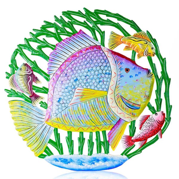 Global Crafts Tropical Fish in Coral Haitian Steel Drum Wall Art  HMDPFSH1_GWH - The Home Depot