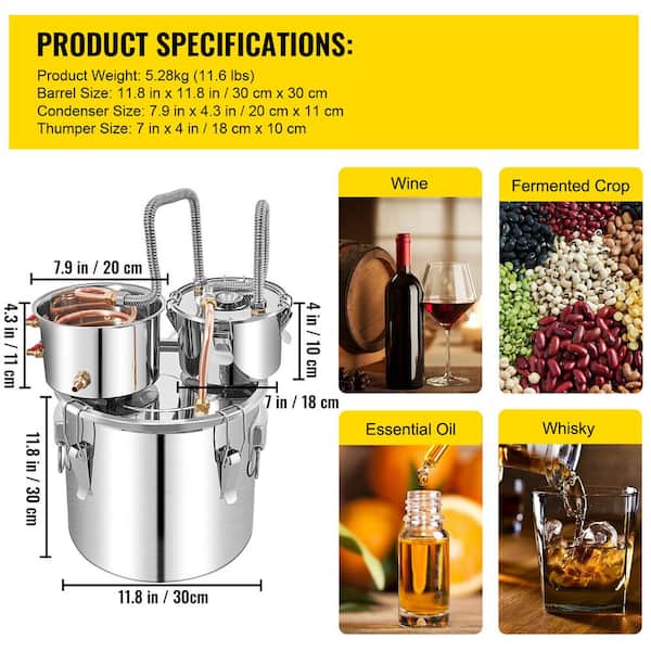 SVOPES 5 gal. Stainless Steel Alcohol Still with Copper Tube Built
