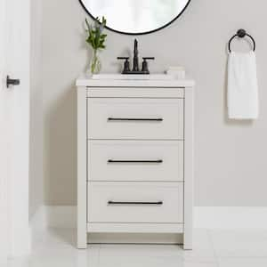 Hailey 25 in. W x 19 in. D x 35 in. H Single Sink Freestanding Bath Vanity in Soft Beige with White Cultured Marble Top