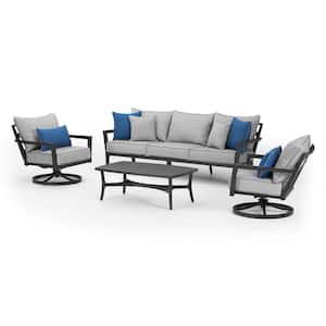 Venetia 4-Piece Aluminum Patio Conversation Seating Set with Sunbrella Cushions and Motion Club Chairs