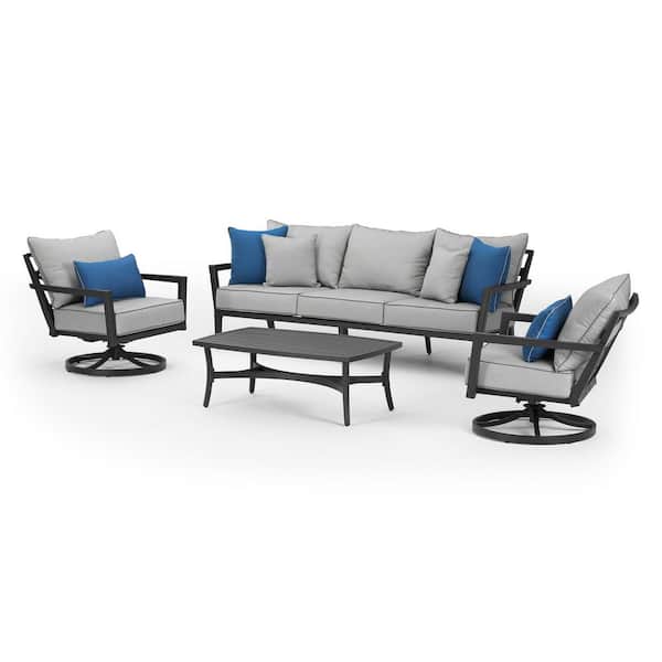 RST BRANDS Venetia 4-Piece Aluminum Patio Conversation Seating Set with Sunbrella Cushions and Motion Club Chairs