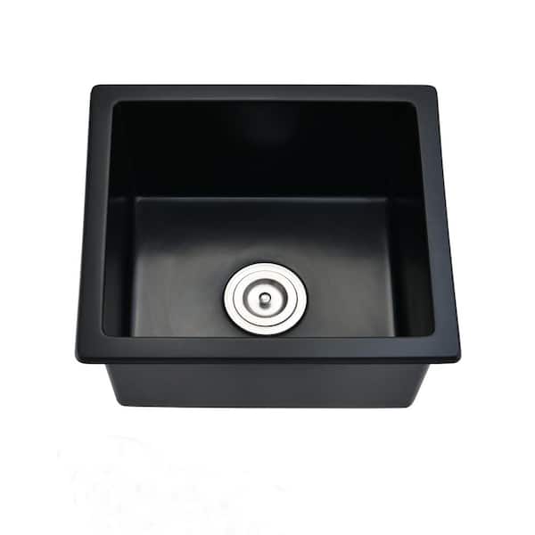 PROOX Matte Black Granite Composite 18 in. Undermount Bar Sink with Basket Strainer