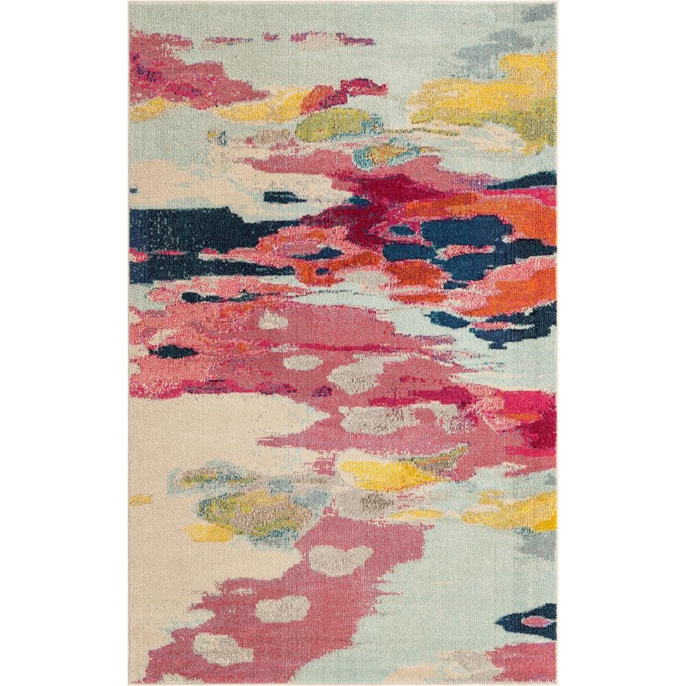 Unique Loom Estrella Collection Light Colors, Abstract, Modern, Vibrant  Area Rug (9' 0 x 12' 0 Rectangular, Pink/Ivory)