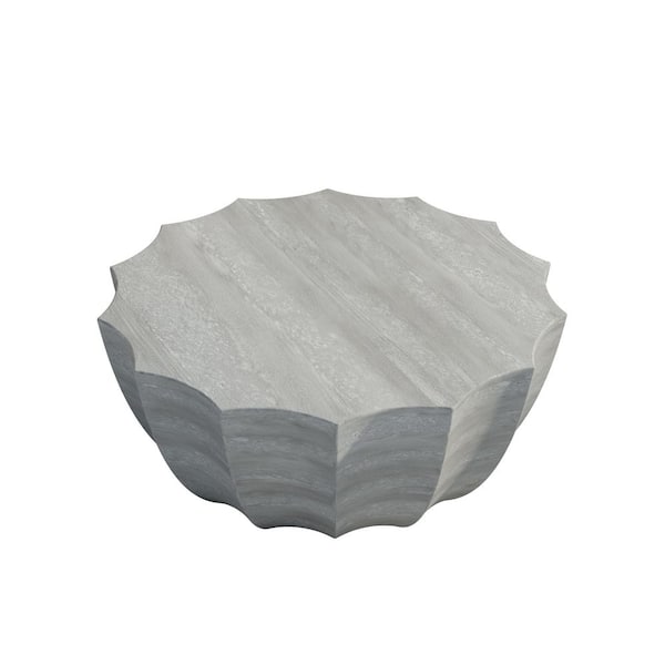 35.43 in. Marble White Cement Outdoor Coffee Table