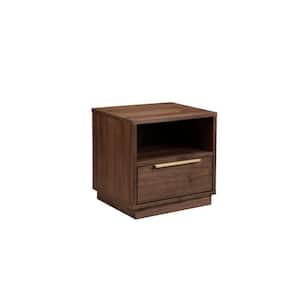 17.5 in. Brown and Gold 1-Drawer Wooden Nightstand