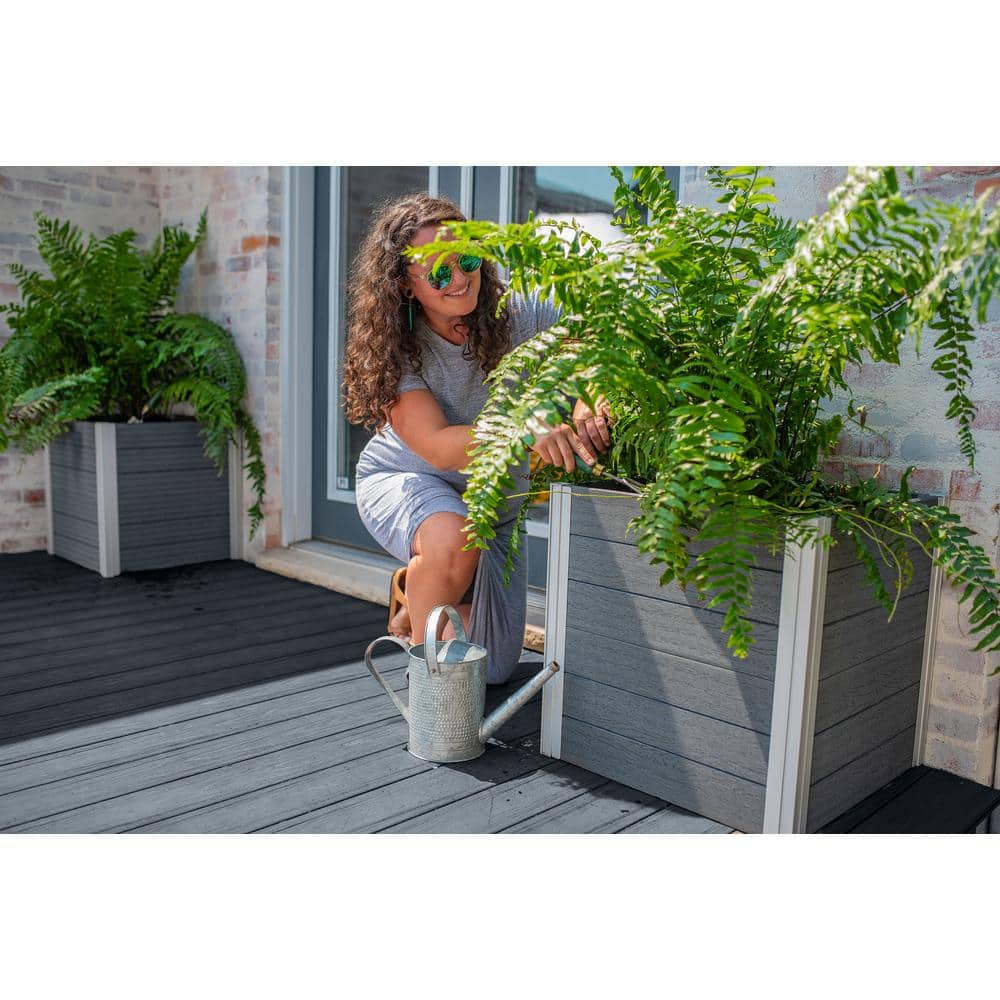 Urbana 22" Slate Gray Vinyl Cube Planter