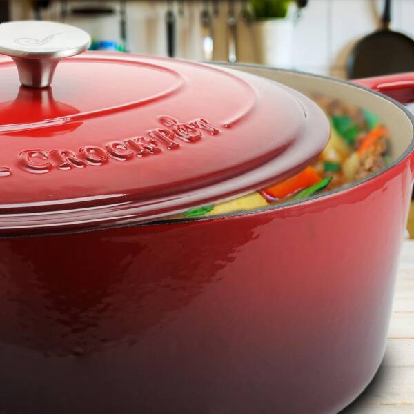 Crock-Pot 7 Qt. Red Oval Enamel Cast Iron Covered Dutch Oven Slow Cooker  69147.02 - The Home Depot