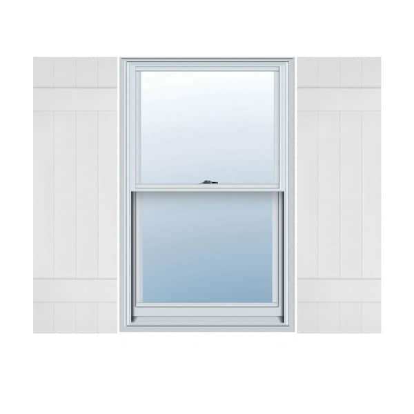 Ekena Millwork 14 in. x 39 in. Lifetime Vinyl Standard Four Board Joined Board and Batten Shutters Pair White