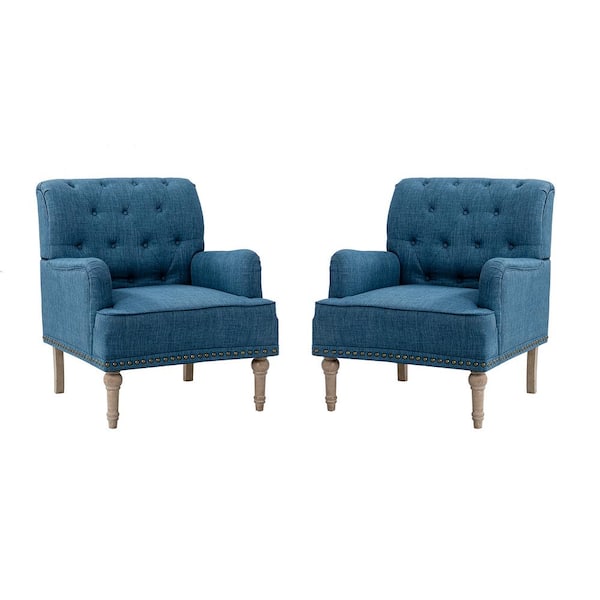 JAYDEN CREATION Leobarda Classic Traditional Navy Tufted Armchair with Nailhead Trim and Solid Wood Legs (Set of 2)
