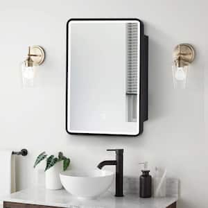 24 in. W x 30 in. H LED Rectangular Aluminum Black framed Wall mount Medicine Cabinet with Mirror 3-colors for Bathroom