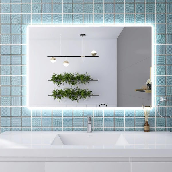 Unbranded 48 in. W x 32 in. H Large Rectangular Frameless Anti-Fog Wall Mounted Bathroom Vanity Mirror in Silver